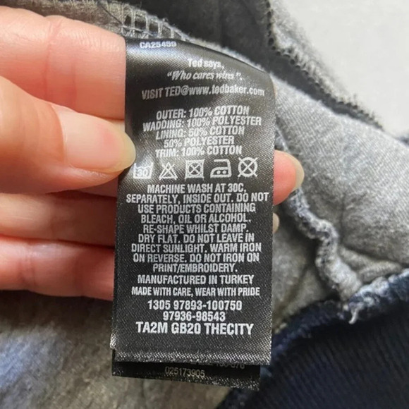 Ted Baker Quilted Jersey Cotton Navy Elbow Patches Bomber Jacket Sz 4(Sz M) - Picture 10 of 13